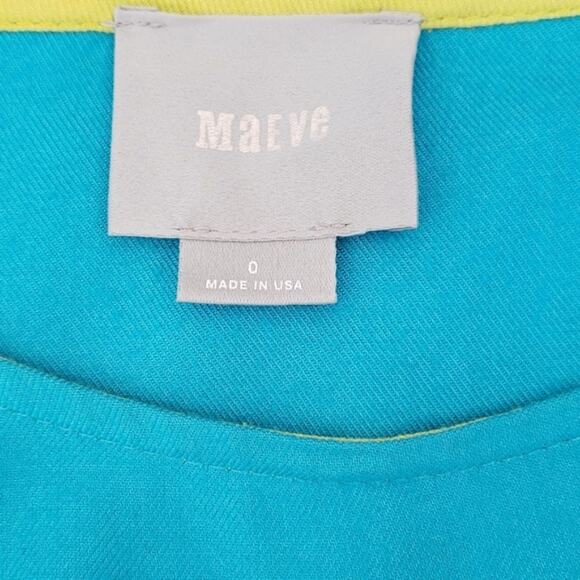 Anthropologie Maeve Colorblock Longsleeve Shift Dress Blue Chartreuse Women 0 - Picture 7 of 8